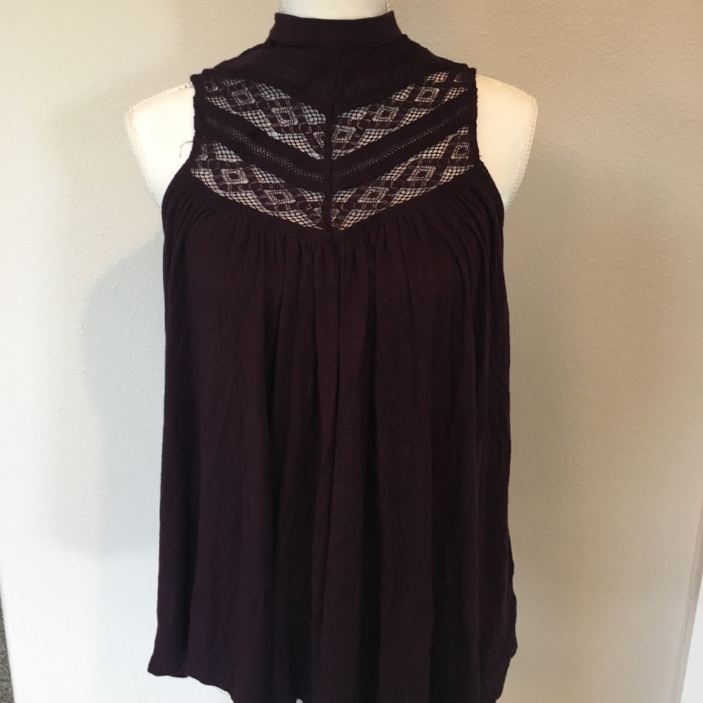 Anthropologie Deletta Hi-Neck Lace Detail Top szS